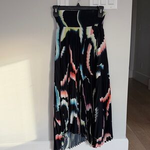 A.L.C. Black and Multicolor Pleated Maxi Skirt